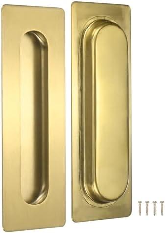 M METERXITY 2-Pack Recessed Finger Pulls, 7 Inch Stainless Steel Sliding Closet Door Handles for Barn/Pocket Door, Rectangular Flush Pulls Handles [Gold Tone]