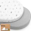 2-Pack Organic Bassinet Sheets for Girls, Boys - 100% Cotton Bassinet Mattress Sheets Compatible with Halo Bassinest Swivel Sleeper, Graco, Baby Delight, Chicco, Unisex Fitted Bassinet Sheets (Nordic)