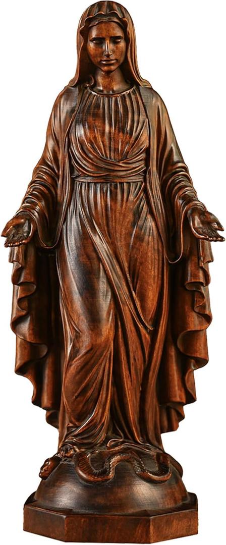 BGCOPPER Wooden Virgin Mary Statue, Our Lady of Guadalupe Figurine Ornament, Catholic Virgin Figure Religious Gift for Home Decor Christmas - 12 Inch