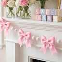 2-Pack 8ft Pink Bow Felt Garland, Coquette Room Decor, Pre-Strung Soft Banner for Baby Shower, Girls Birthday Party, Nursery Wall Decoration, Shabby Chic Wedding & Bridal Shower Bunting