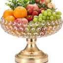 OwnMy Gold Crystal Fruit Bowl for Kitchen Counter, 10 Inch Large Decorative Bowl for Table Centerpieces, Crystal Candy Dish for Office Desk Home Decors, Metal Pedestal Bowl for Entryway Table