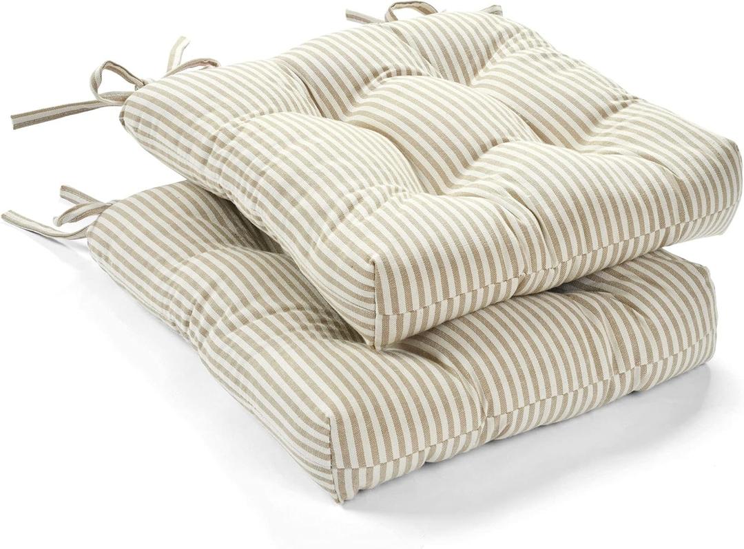 Lush Decor Stripe Yarn Farmhouse Ticking Dyed Chair Pad 2-Pack, 2 Count
