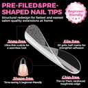 UNA GELLA Almond Gel Nail Tips, 504PCS Pre Etched Clear Fake Nails Tips Medium Almond Shape - 12 Sizes Full Cover Soft Acrylic Press On Nail Extensions No C Curve Gift for Diy at Home