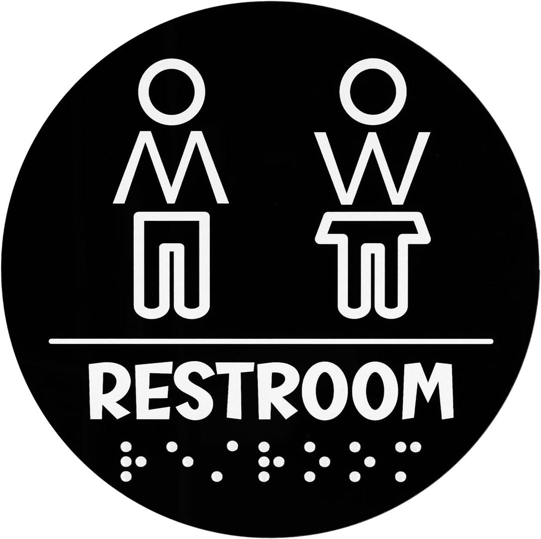 Unisex Braille Restroom Sign, 7 Inch Round All Gender Restroom Sign Unisex Bathroom Sign with Braille, Self-Adhesive ADA Raised Braille Unisex Toilet Sign for Business Hotel Restaurant