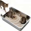Low Entry Stainless Steel Cat Litter Box, Extra Large Open Top Litter Box with High Sides, Easy to Clean Non-Stick Metal Litter Pan for Kittens, Senior & Large Cats, 23.4"x15.6"x5.9"