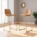 Signature Design by Ashley Bar Height Bar Stool, Set of 2, Toast/Gold, 19" W x 21.5" D x 39.25" H