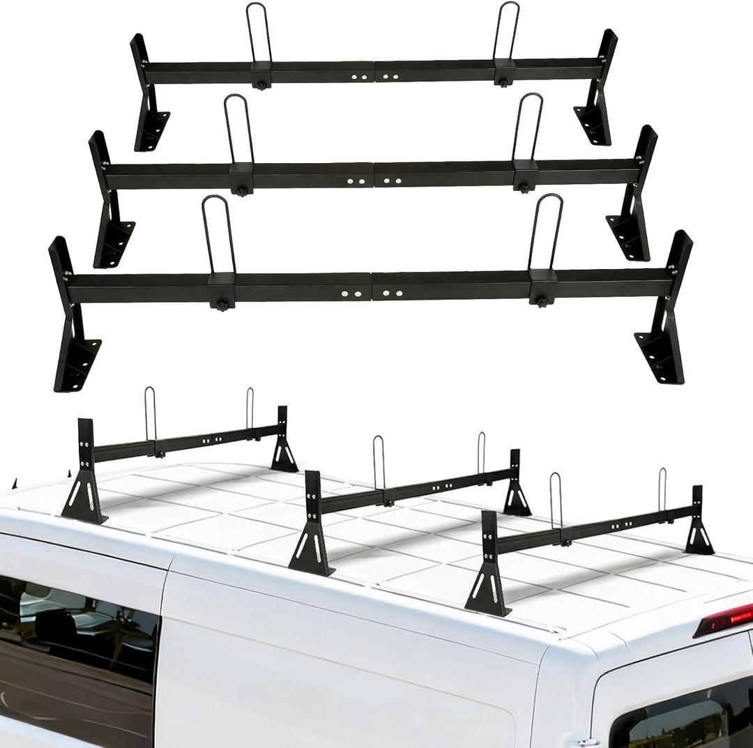 hightall Van Ladder Rack,Adjustable Length 50-61" Van Roof Rack with Cargo Stoppers,Compatible with Ford Transit150/250/350,Enclosed Trailer,Drilling Required