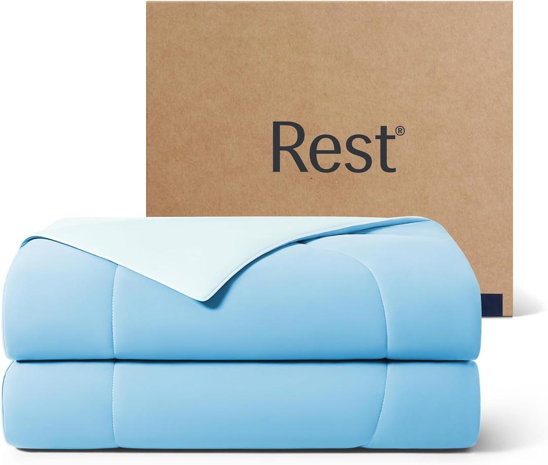 REST Evercool Cooling Comforter, Full/Queen, Blanket for Hot Sleepers, All Season Bedding to Keep Cool for Night Sweats, Breathable Lightweight Blanket, 90"x90" Inches, Aqua Blue (Full / Queen (90"x90"))