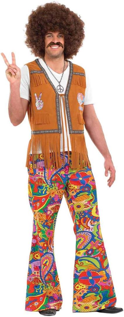 fun shack Men's Hippie Flared Pants, 70s Bell Bottom Costume, Polyester, Medium, Large, XL