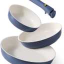 CAROTE 4pcs Non Stick Frying Pans, 8"+10"+12 Frying Pan Egg Pan Omelet Pans with Detachable Handle, Nonstick Cookware, PFOA Free, Induction Compatible & Oven Safe, Dishwasher Safe, Blue