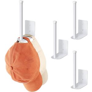 4 Pack Hat Racks for Baseball Caps, Stainless Steel Hat Organizer for Baseball Cap, Hat Holder Storage Organizer, Hat Hanger Strong Adhesive/Wall Drilled for Door, Bedroom, Closet(White 6 in)