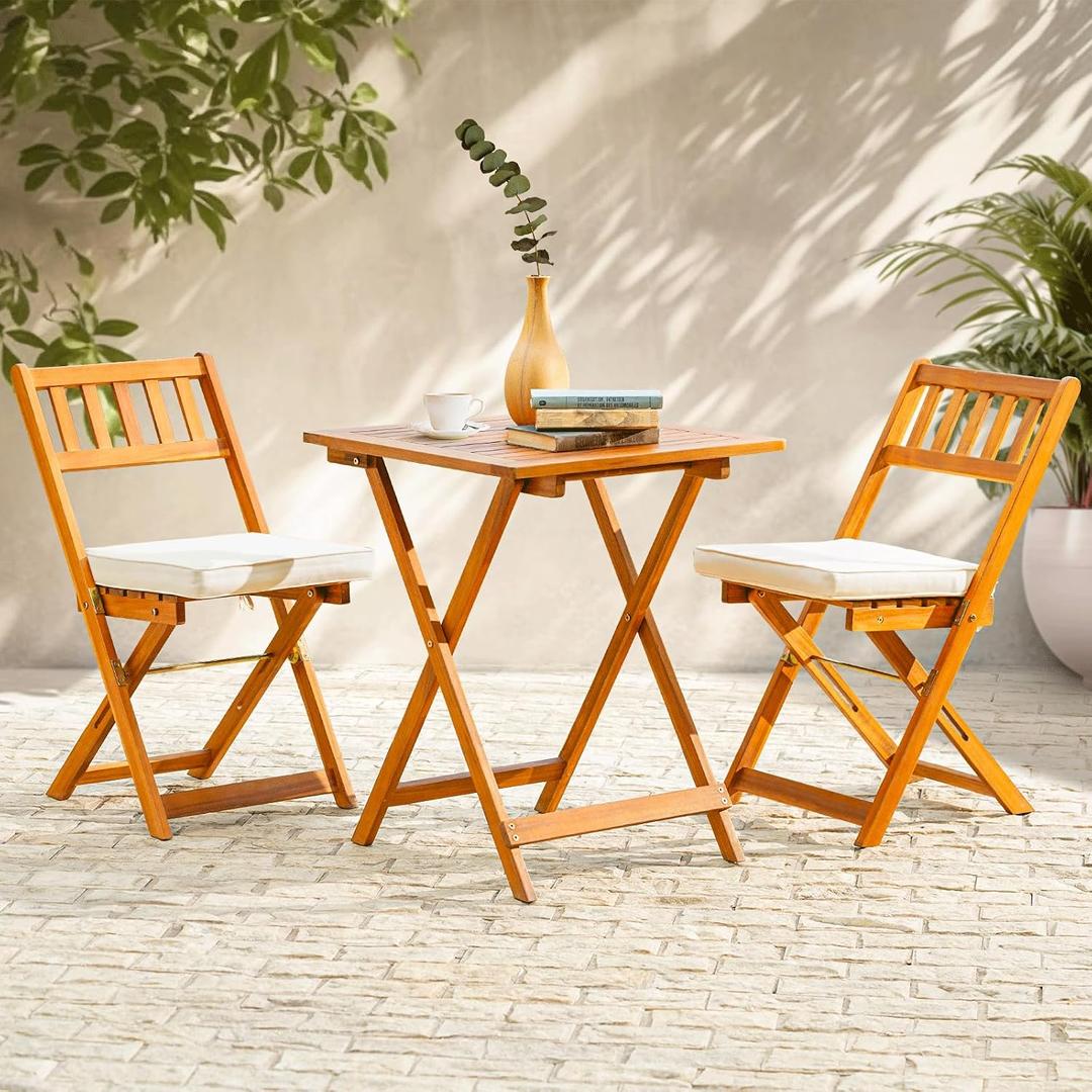 Idzo Heavy Duty 400lbs Capacity Patio Bistro Set 3 Piece Outdoor, Folding Chairs w/Cushion, Square Table - Upgrate 2024, Small