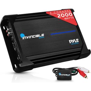 Pyle 2-Channel 2000W Max MOSFET Car Audio Amplifier  Bridgeable Class AB Amp with Bass Boost, High/Low Pass Filter, Crossover, Thermal & Overload Protection  Invincible Series