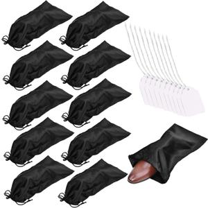 GONGKANGYUAN 10 Pack Shoe Bags for Travel Satin Fabric Shoe Bag with Drawstring for Men Women Travel Protecting Storing Shoes (Black)