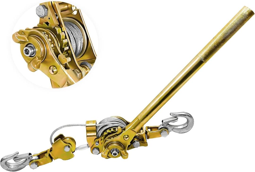 Come Along Winch Heavy Duty 2-Ton Capacity 6.56ft Come Along Cable Puller with 2 Hooks Dual-Gear Come Along Tool for Professional Lifting & Pulling (2T (1-Pack)