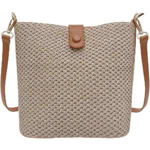 Womens Straw Bucket Bag Summer Beach Woven Purse For Women Straw Crossbody Bags For Travel Rattan Handbag 2026