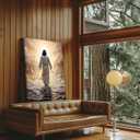 Abstract Jesus Walking on Water Canvas Wall Art Christian Bible Stories Spiritual Wall Decor Pictures Divine Light Modern Religious Poster Prints Artwork for Living Room Bedroom Church Prayer Room (16''Lx12''W)