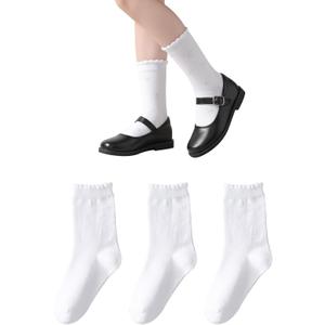 Marchare Girls Ruffle Socks White Dressy Socks School Uniform Sock Heart Bow Design For Girl (White)