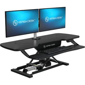 VERSADESK PowerPro Elite 48 x 24 Electric Sit-to-Stand Desk Converter w/Keyboard Tray for Home or Office | USB Charging Port | Supports Multiple Monitors | Lifts 80 lbs. - Black