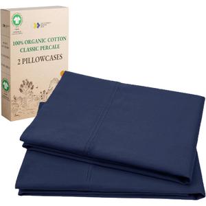 California Design Den 100% Organic Cotton King Pillowcase Pair, Set of 2, Soft & Cooling Percale Weave Cotton Pillow Covers (Navy)