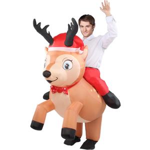 Inflatable Reindeer Costume Unisex Adult Riding Deer Suit Onesie Outfit Fancy Dress Elk Costumes Blow up Fun Outfit for Men and Women Holiday Party Cosplay Half Body