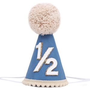 Half Birthday Hat -Baby 1/2 Birthday Cone Hat,Six Months Decorations, Party Hat Outfit for Girls/Boys (Navy Blue)
