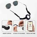 Eyeglass Lanyard Sunglasses Strap with Holder Compatible with AirTag Tracker Adjustable Eyeglass Strap for Eyewear Loss Prevention Sunglasses Lanyards (Black Adjustable Band)