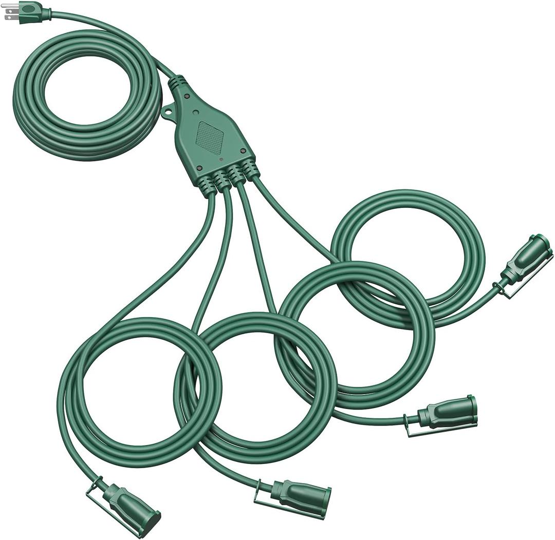 DEWENWILS Outdoor Extension Cords, Total 58FT (Max Length 40FT from End to End), Heavy Duty Extension Cord, Extension Cord with Switch for Outdoor/Indoor String Lights, Green,Size: 58FT(34+6*4), 1 to 4 Splitter