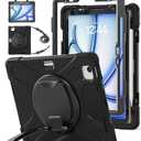 BATYUE Case for iPad Air 11-inch M3 (2025) / M2 (2024), iPad Air 5th/4th 10.9 inch(2022/2020), iPad Pro 11" 4th/3rd/2nd/1st, Kids Cover with 360 Rotating Stand, Pencil Holder, Carrying Strap, Black