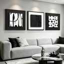 HISPACE 3D Textured Framed Wall Art for Living Room, Set of 3 Black and White Abstract Artwork with Solid Wood Frame, Minimalist Geometric Pictures for Hallway Office Home Decor,19.69 X19.69 INCH, 20L*20W IN