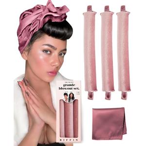 Grande Heatless Curls Overnight Rods No Heat Hair Curlers to Sleep in, Jumbo Foam Large Hair Rollers for Long Hair Blowout Look, Heatless Flexible Curling Rod Set with Satin Wrap for Sleeping
