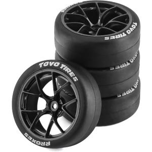1/10 RC Drift Tires and Plastic Wheels Rims Rally Racing Tyres 12mm Hex for 1:10 Scale On Road Touring Street Car Tamiya Traxxas HPI KYOSHO XV02 XV01 TT01 TT02 PTG2 A959 4PCS (B Black)