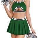 Avidlove Sexy Mini Skirt Cheerleader Lingerie Set for Women Hollow Crop Y2K Pleated Skirts Sets Rave Outfit, Green, XXL
