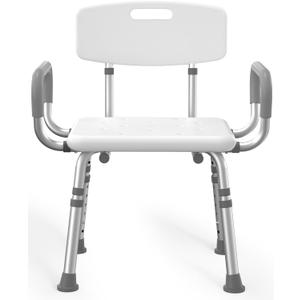 HOMLAND Shower Chair for Inside Shower with Arms and Back, 500 lbs Heavy Duty Shower Seat for Bathtub, Height Adjustable Safety Bath Seat for Elderly, Adults, Handicap and Disabled, White