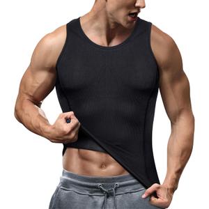 TAILONG Compression Shirts for Men Shapewear Slimming Body Shaper Waist Trainer Vest Workout Tank Tops Abdomen Undershirts (Medium-Large, Black)