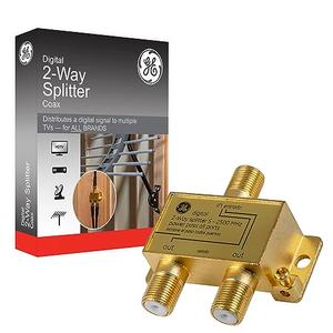GE Digital 2-Way Coaxial Cable Splitter, 2.5 GHz 5-2500 MHz, RG6 Compatible, Works with HD TV, Satellite, High Speed Internet, Amplifier, Antenna, Gold Plated Connectors, Corrosion Resistant, 33526