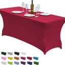 CWK 6FT Waterproof Stretch Spandex Table Cover for Rectangular Tables - Elastic Fitted Tablecloth for Folding Tables,Wrinkle Resistant Table Cloth for Parties, Weddings, Banquets & Events(Apple Red)