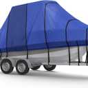 RVMasking Hard Top/T-Top Boat Cover, 1200D Partial Reinforced Waterproof Heavy Duty with Motor Cover for Center Console Boat with T TOP Roof, 22'-24' Long Beam Width up to 106", Blue