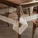 ARTABLE Vinyl PVC Rectangle Tablecloth Waterproof Clear Table Cover with Champagne Lace Macrame Border for Wedding Kitchen Home Outdoor Indoor Holidays Party Decor (Off White, 60 x 84 Inch)