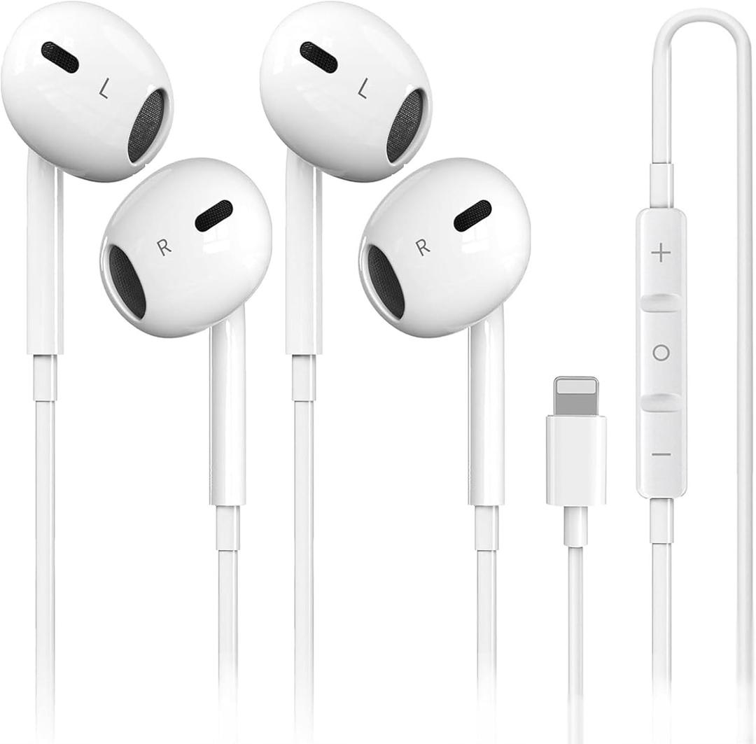 Nvnceiw 2-Pack MFi Certified Wired Earbuds for iPhone, Built-in Mic & Volume Control, Noise Reduction, Compatible with iPhone 14/13/12/11/X/8/7/SE/Pro/Max/Plus, All iOS Systems