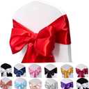 Satin Chair Sashes Bows-50PCS Chair Ribbon Ties Back Sash for Wedding Party Events Banquet Chair Cover Decoration (Red)