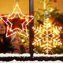 Twinkle Star Pack of 2 16" Christmas Window Silhouette Lights, Lighted Snowflake and Xmas Star Double Sided Decorations with 100 Count Incandescent Mini Light, for Holiday Indoor Wall Door Glass Décor