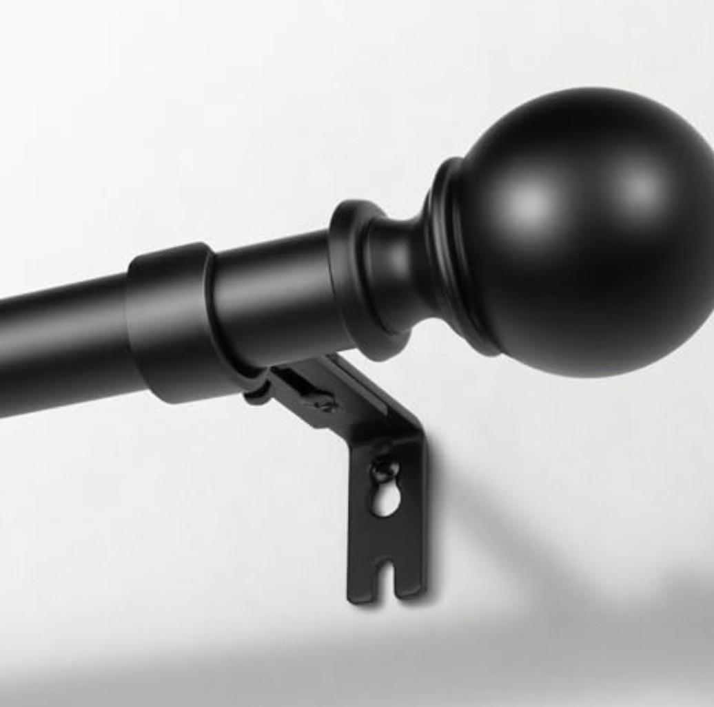 Zeerobee Curtain Rods for Windows 48 to 84, 1 Inch Adjustable Heavy Duty Black Curtain Rod, Outdoor Indoor Room Divider Modern Drapery Pole, 66-120"