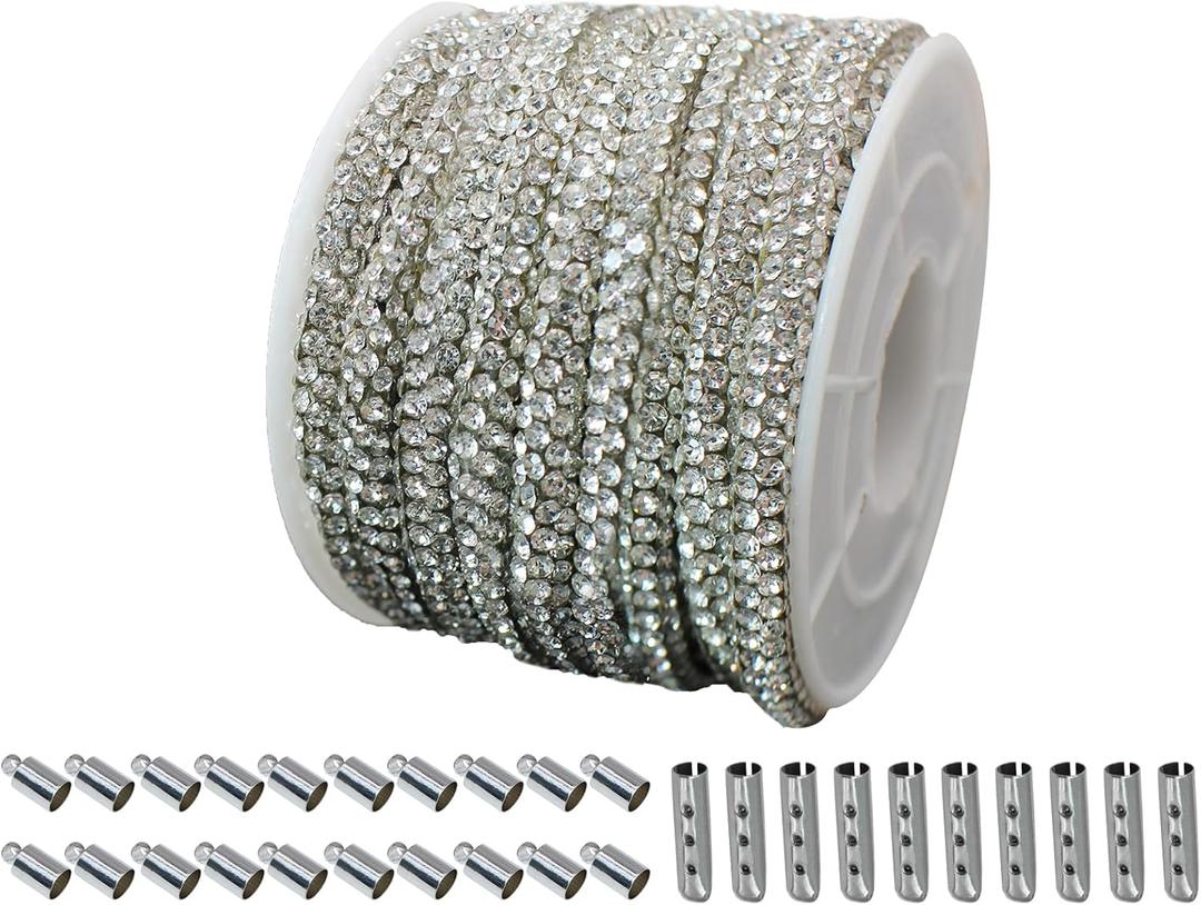 PAMIR TONG Rhinestone Glitter Rope 6 yards 0.17'' Bling Shoe Laces String Shine Cords for Shoes, Jewerlry Making DIY (Silver#357-01)