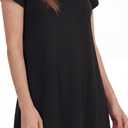 LYANER Women's Long Shirt Top to Wear with Leggings High Low Hem V Neck Short Sleeve Loose Fit Flowy Tunic Black X-Large