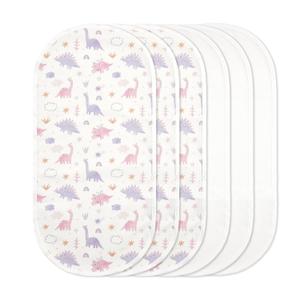 TILLYOU Waterproof Changing Pad Liners 6 Pack, 100% Cotton Reusable Cloth Diaper Liners, Dinosaur