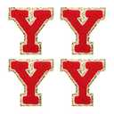 MECCANIXITY 4Pcs Chenille Letter Patches Iron on Letter Patches Red Y Alphabet Decorative Repair Embroidered Patches for Clothing, Shoes, Hats, Backpacks
