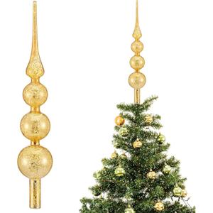 Gejoy Mercury Glass Finial Christmas Tree Topper 15 Inches Vintage Spherical Xmas Tree Topper Tall Mid Century Christmas Ornament for Home Xmas Party Decorations(Gold)