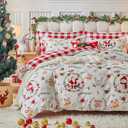 Joyreap 3pcs Christmas Duvet Cover Set Queen, Xmas Wreaths and Santa Claus Design Comforter Cover Set, Includes 1 Duvet Cover and 2 Pillow Shams (Queen- 90"x90")