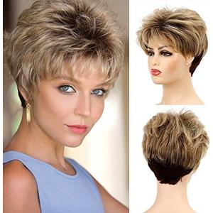 Baruisi Short Pixie Wigs for Women Mixed Blonde Synthetic Layered Cosplay Hair Wig